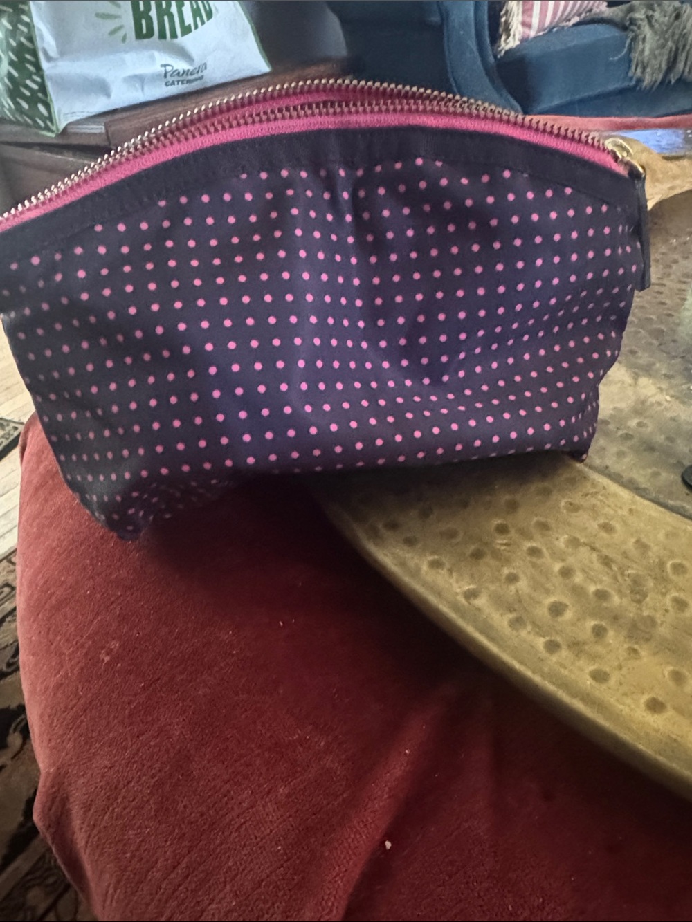 Talbots Black Cosmetic Pouch with Pink Polka Dots
